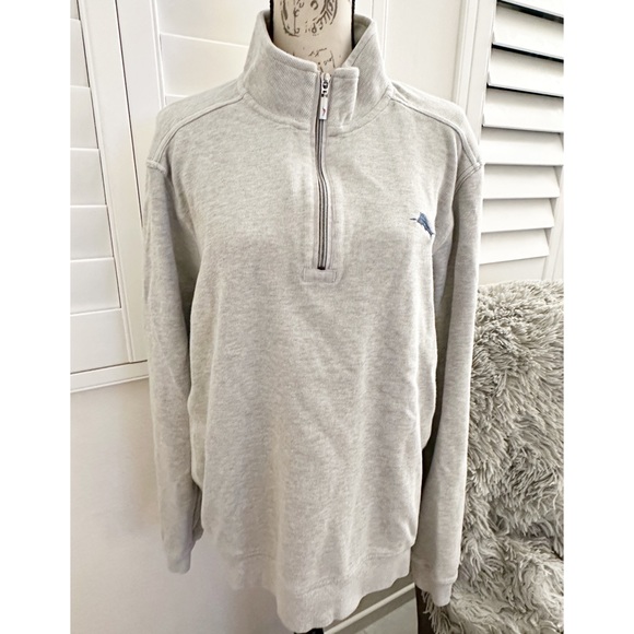 Tommy Bahama Antigua Cove Half Zip Color is Zinc Gray Heather 100% Cotton Large - Picture 2 of 11